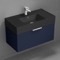 Blue Bathroom Vanity With Black Sink, Floating, 32